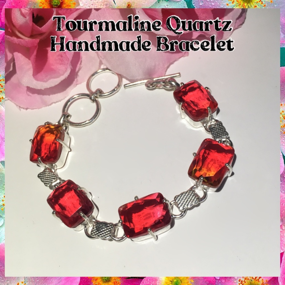 Elegant Faceted Tourmaline Quartz Handmade Toggle Bracelet